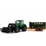 Traktor s prívesom a kravou - zelený